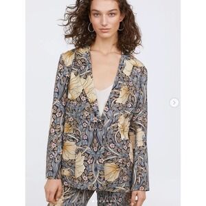 Morris & Co x H&M Pimpernel Floral Art Nouveau Jacket Blazer 10 Blue Cream